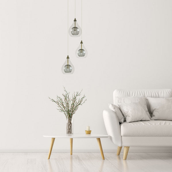 Lámpara Lhasa moderna de Abrila con base de cuero y 3 bombillas G9, diseño cuadrado 30x30 cm en metal y cristal para iluminación de salón interior, código 154083014