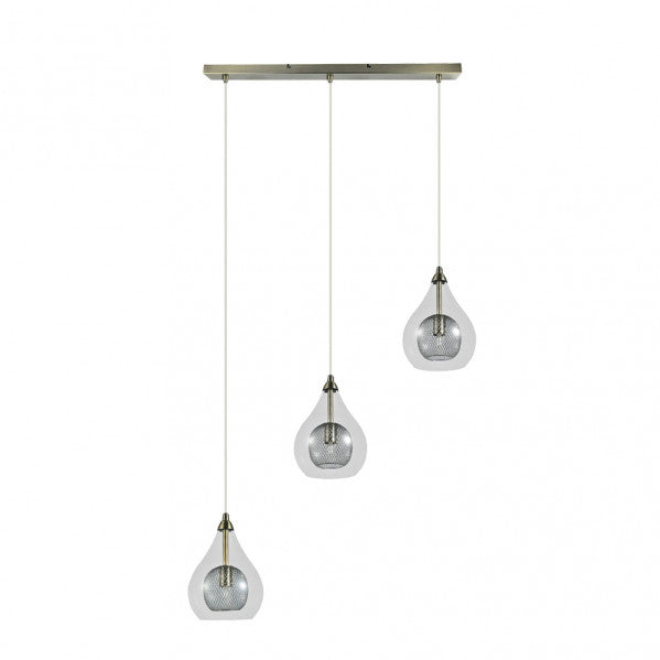 Lámpara colgante Lhasa de Abrila con acabado en cuero, modelo 3xG9 serie Lhasa (154093014), diseño moderno de iluminación interior en metal y cristal para decoración doméstica