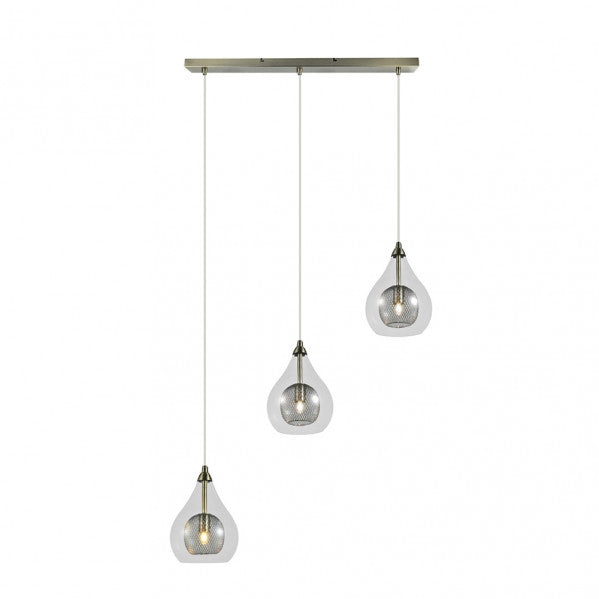 Lámpara colgante Lhasa 3xG9 de Abrila en cuero y metal, diseño moderno de iluminación interior para decoración doméstica, serie Lhasa con estilo ai2 y detalles en cristal.