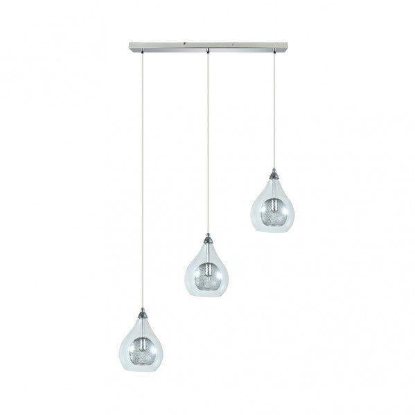 Lámpara colgante Lhasa moderna en cromo de Abrila, modelo 154093020 con 3xG9 y cristal, dimensiones 65x65 cm para decoración de interior en salón con luz directa