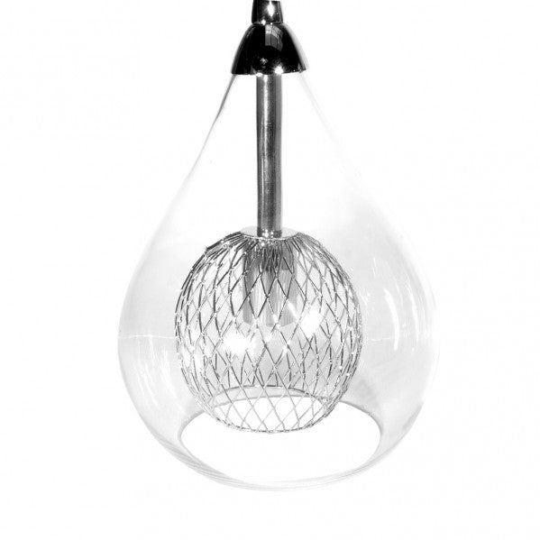 Lámpara colgante Lhasa moderna en cromo con 3xG9, diseño de 65x65 cm en metal y cristal de Abrila para iluminación directa en salones e interiores decorativos.