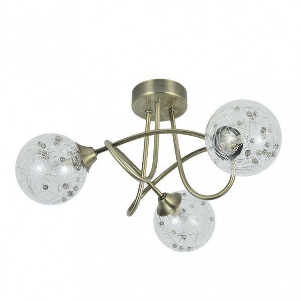 Lámpara de techo Río de Janeiro moderna de Abrila con acabado en cuero, cristal y metal, diseño 3xG9 de 21x37x37 cm para iluminación interior doméstica y decoración contemporánea