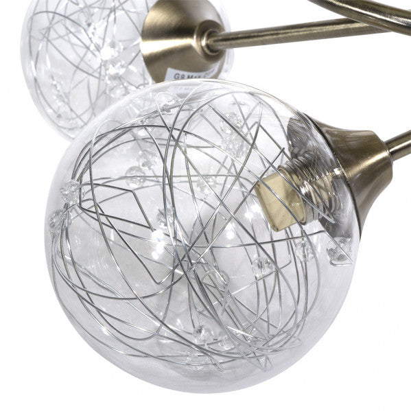 Lámpara de techo Río de Janeiro 3xG9 con acabado en cuero y cristal, diseño moderno Abrila de 21x37x37 cm, iluminación interior doméstica en metal para decoración elegante, referencia 154153014