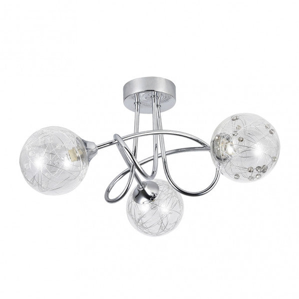 Lámpara de techo Rio de Janeiro Abrila en cromo con cristal, modelo 3xG9 de 21x37x37 cm, diseño moderno para salón o dormitorio, iluminación interior doméstica 154153020