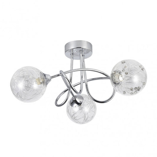 Lámpara de techo Rio de Janeiro Abrila en cromo con cristal, modelo 3xG9 de 21x37x37 cm, diseño moderno para salón o dormitorio, iluminación interior doméstica 154153020