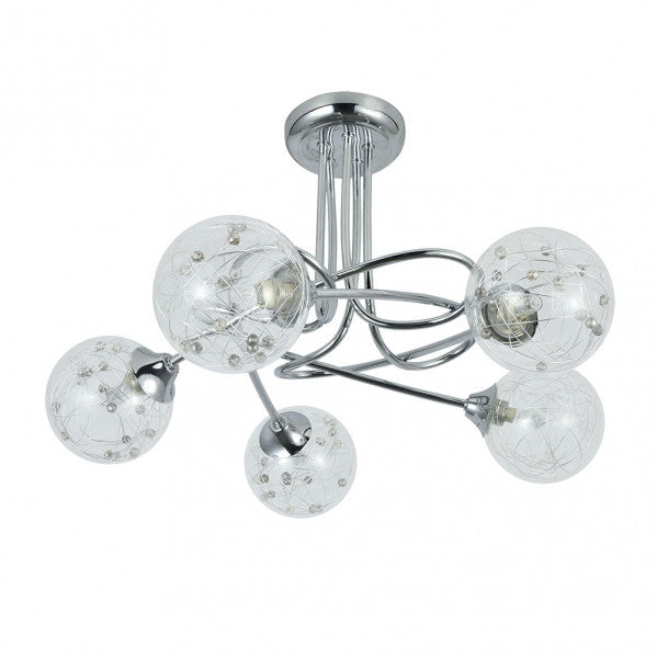 Lámpara Rio de Janeiro moderna de Abrila en cromo, diseño 5xG9 con luz difusa, medidas 29x42x42 cm, ideal para decoración interior en dormitorio o salón, material metal y cristal, referencia 154155020