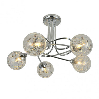 Lámpara de techo Rio de Janeiro moderna de Abrila en acabado cromo, con 5 bombillas G9, diseño en metal y cristal para luz difusa, ideal para decoración interior en dormitorio o salón, dimensiones 29x42x42 cm, modelo 154155020.