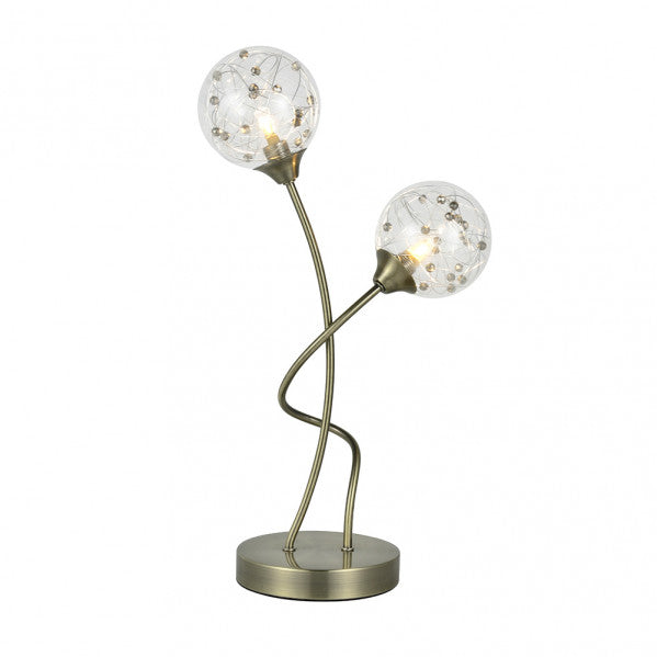 Lámpara de sobremesa Rio de Janeiro con base de cuero y cristal, 2xG9, diseño moderno de Abrila para iluminación difusa en interiores domésticos, estilo contemporáneo con metal y detalles inspirados en Río de Janeiro.