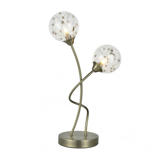 Lámpara de sobremesa Rio de Janeiro con base de cuero y cristal, 2xG9, diseño moderno de Abrila para iluminación difusa en interiores domésticos, estilo contemporáneo con metal y detalles inspirados en Río de Janeiro.