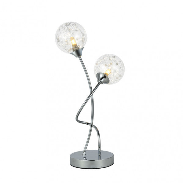 Lámpara de sobremesa Rio de Janeiro de Abrila en acabado cromo brillante, con 2 bombillas G9 para iluminación interior difusa y moderna. Diseño en metal y cristal inspirado en la ciudad, ideal para decoración doméstica contemporánea (modelo 154172020).