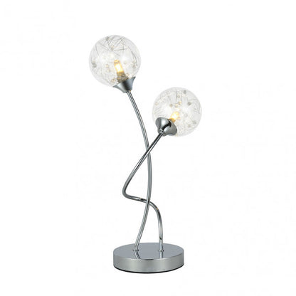 Lámpara de sobremesa Rio de Janeiro de Abrila en acabado cromo brillante, con 2 bombillas G9 para iluminación interior difusa y moderna. Diseño en metal y cristal inspirado en la ciudad, ideal para decoración doméstica contemporánea (modelo 154172020).