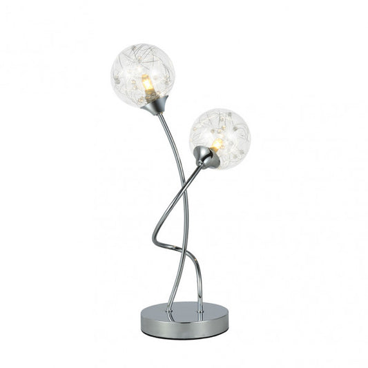 Lámpara de sobremesa Rio de Janeiro de Abrila en acabado cromo brillante, con 2 bombillas G9 para iluminación interior difusa y moderna. Diseño en metal y cristal inspirado en la ciudad, ideal para decoración doméstica contemporánea (modelo 154172020).