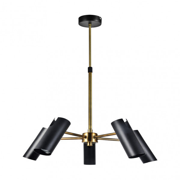 Lámpara Marrakech moderna de Abrila modelo 154255009 en negro y cuero, regulable con 5 bombillas GU10, diseño industrial vintage orientable para decoración interior doméstica.