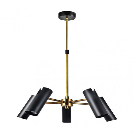 Lámpara Marrakech moderna de Abrila modelo 154255009 en negro y cuero, regulable con 5 bombillas GU10, diseño industrial vintage orientable para decoración interior doméstica.