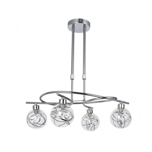 Lámpara Varanasi moderna de Abrila en cromo con 4 bombillas G9 regulables, diseño de cristal y metal para iluminación doméstica interior, dimensiones 50x32 cm, referencia 154454020