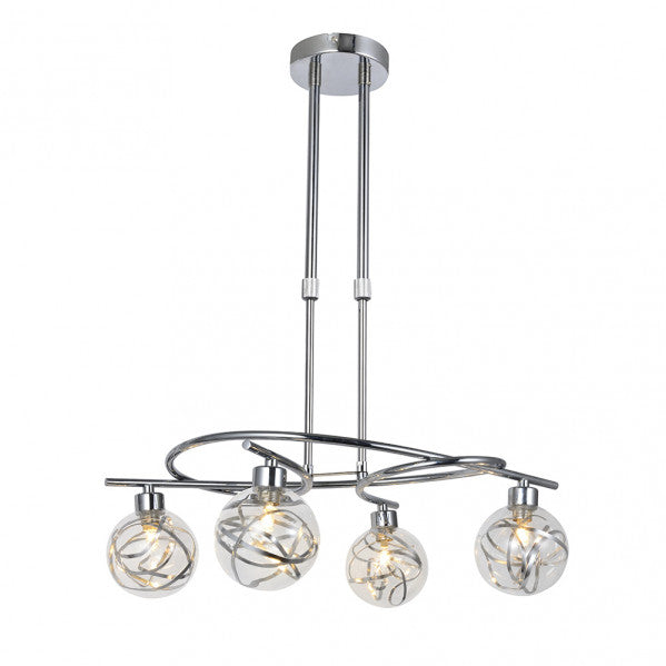 Lámpara Varanasi moderna de Abrila en cromo con 4 bombillas G9 regulables, cristal y metal, diseño interior de 50x32 cm para iluminación doméstica y decoración contemporánea