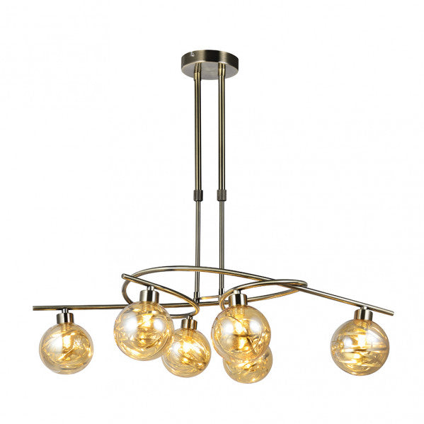 Lámpara moderna Varanasi de Abrila con 6 bombillas G9, acabado en cuero regulable, estructura de metal y cristal, dimensiones 65x30 cm, iluminación difusa para decoración interior doméstica