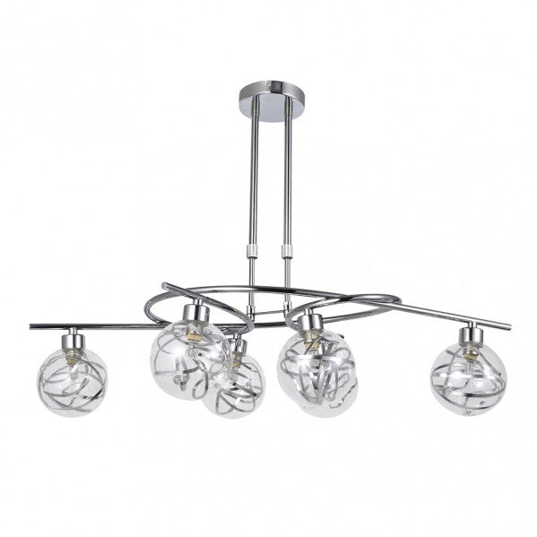 Lámpara moderna Varanasi de Abrila en cromo con 6 bombillas G9, diseño de metal y cristal con tulipas de cristal para iluminación interior doméstica y decoración elegante, serie Varanasi 154456020