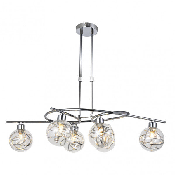 Lámpara moderna Varanasi de Abrila en acabado cromo con 6 bombillas G9, diseño de metal y cristal con tulipas de cristal para iluminación interior doméstica y decoración elegante, serie Varanasi 154456020