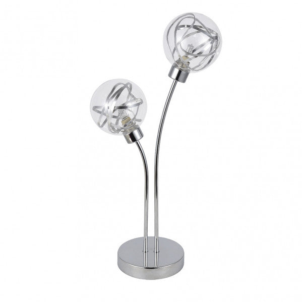 Lámpara sobremesa Varanasi de Abrila en cromo con base de cristal y metal moderno, 2xG9, dimensiones 46x27x13cm, ideal para decoración interior doméstica (código 154472020)