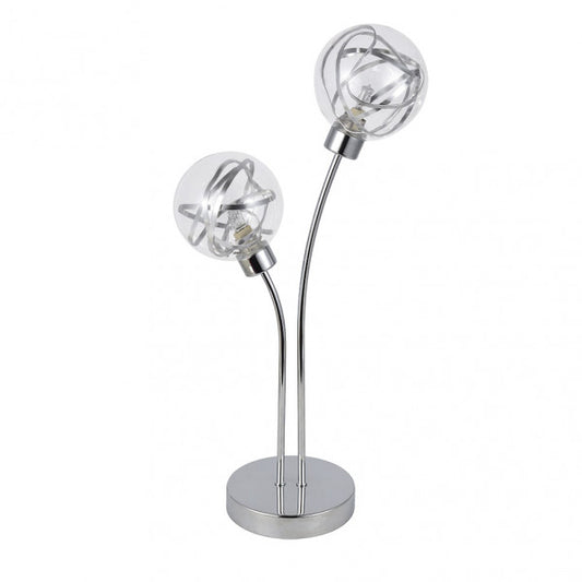 Lámpara sobremesa Varanasi de Abrila en cromo con base de cristal y metal moderno, 2xG9, dimensiones 46x27x13cm, ideal para decoración interior doméstica (código 154472020)