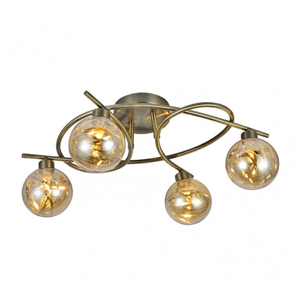 Plafon Varanasi moderno de 4xG9 con acabado en cuero y tulipas de cristal, diseño de 20x32x40 cm para iluminación doméstica y decoración interior de Abrila (código 154484014)