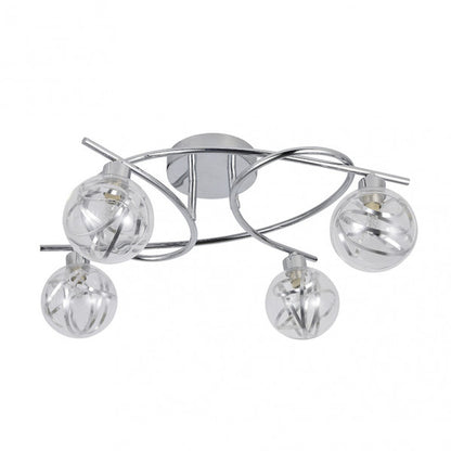 Plafon Varanasi moderno de Abrila en acabado cromo con 4 bombillas G9, dimensiones 20x32x40 cm, diseño de metal y cristal para iluminación doméstica y luz difusa en decoración interior