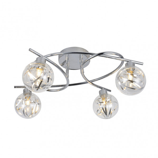 Plafon Varanasi moderno de Abrila en acabado cromo con 4 bombillas G9, diseño 20x32x40 cm para iluminación doméstica y decoración interior con luz difusa en metal y cristal