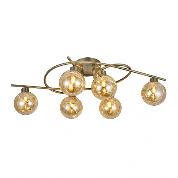 Plafon Varanasi de Abrila en cuero y metal, diseño original moderno de 21x65x30 cm con 6xG9 LED, lámpara de techo interior para decoración doméstica, referencia 154486014