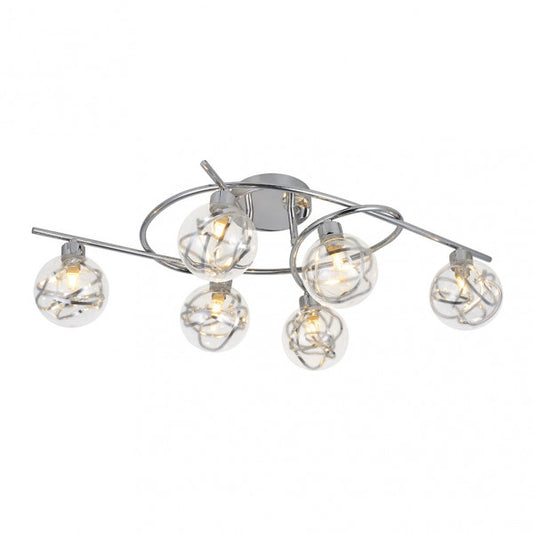 Plafon Varanasi moderno de cromo 6xG9, diseño Abrila 21x65x30 cm con metal y cristal para iluminación doméstica y luz difusa en decoración interior