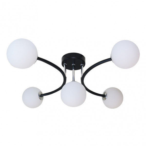 Lámpara La Habana moderna de 5 luces G9 en negro y cromo, diseño de metal y cristal de Abrila, dimensiones 48x46x22 cm, iluminación interior doméstica y decoración elegante (modelo 154555009).