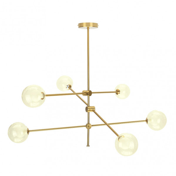 Lámpara colgante Jerusalén de Abrila en bronce con 6 bombillas G9, diseño moderno de cristal y metal para decoración interior doméstica, dimensiones 72x90x90 cm, modelo 154656012