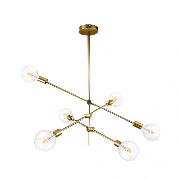 Lámpara Jerusalén de bronce Abrila 6xE27, diseño vintage moderno 73x81x81 cm para interiores domésticos, iluminación en metal con estilo decorativo.