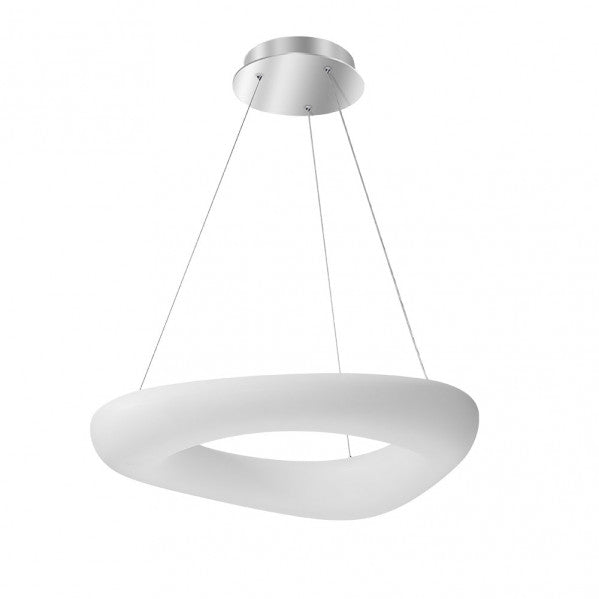 Lámpara colgante Paris PQ 60W en blanco y plata de Abrila, diseño moderno regulable con mando a distancia, iluminación LED eficiente para ahorro de energía en decoración interior doméstica