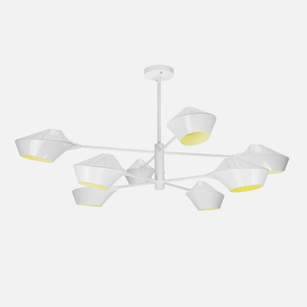 Lámpara de techo Beijing moderna de Abrila, modelo 8xE27 en blanco, dimensiones 76x113x113 cm, fabricada en metal y policarbonato para decoración de interiores domésticos.