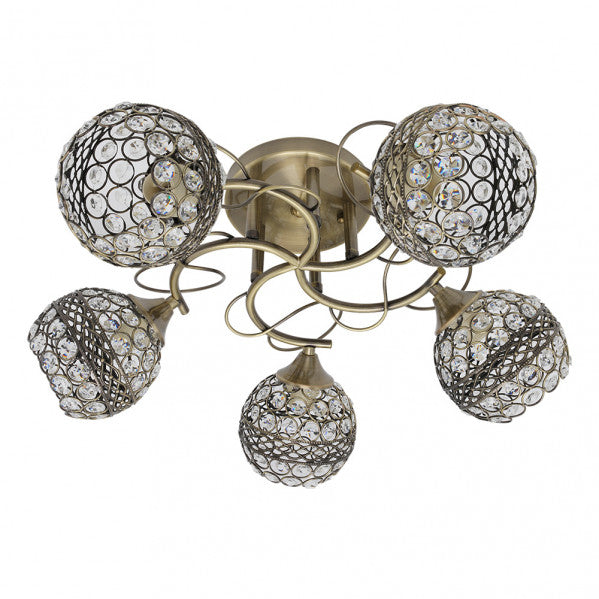 Lámpara Lalibela moderna de Abrila con base de cuero, estructura de metal y cristal, dimensiones 22x50x50 cm, 5 casquillos E14, estilo vintage para iluminación doméstica e interior, referencia 154955014