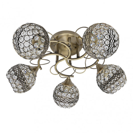 Lámpara Lalibela moderna de Abrila con base de cuero, estructura de metal y cristal, dimensiones 22x50x50 cm, 5 casquillos E14, estilo vintage para iluminación doméstica e interior, referencia 154955014