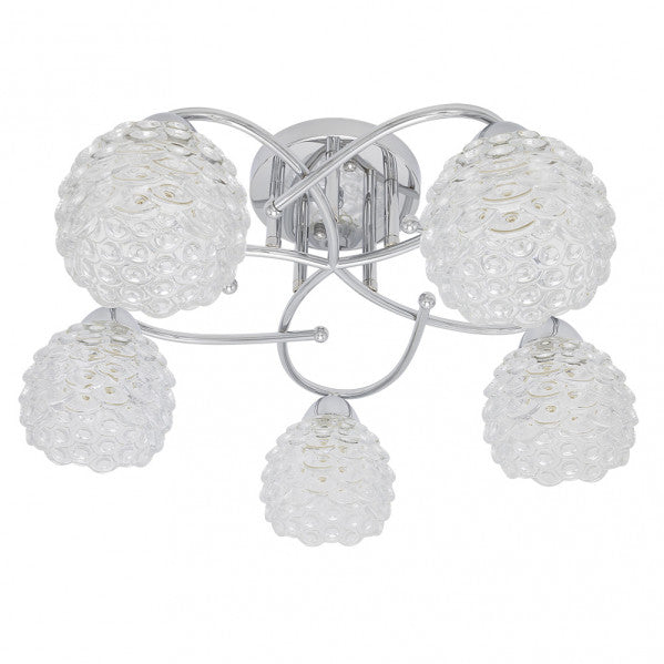 Lámpara colgante moderna Bagan de Abrila en cromo con cristal, modelo 5xe14 de 23x49x49 cm, estilo vintage para iluminación doméstica e interiores decorativos, referencia 155055020