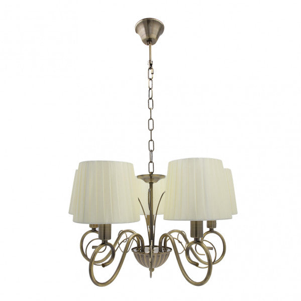 Lámpara Amsterdam clásica de techo con 5 bombillas E14, acabado en cuero regular y metal vintage, diseño textil de 45x45 cm para decoración interior doméstica - Abrila 155155014