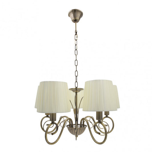 Lámpara Amsterdam clásica de techo con 5 bombillas E14, acabado en cuero regular y metal vintage, diseño textil de 45x45 cm para decoración interior doméstica - Abrila 155155014