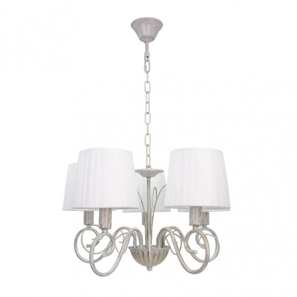 Lámpara Amsterdam clásica de 5xE14 en blanco y oro, diseño vintage de Abrila con estructura de metal y textil, ideal para iluminación doméstica e interior decorativo, modelo 155155075.