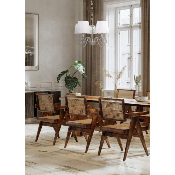 Lámpara Amsterdam clásica de 5xE14 en blanco y oro por Abrila, diseño vintage de metal y textil para iluminación doméstica e interior, referencia 155155075