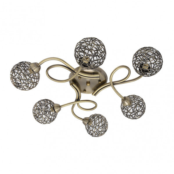 Modern Lyon ceiling lamp with 6 G9 LED bulbs, luxurious leather accents, and sleek metal frame, dimensions 15x60x60 cm, contemporary interior lighting from Abrila (model 155456014)