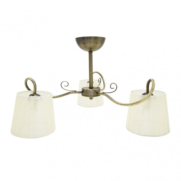 Lámpara clásica Cuzco de Abrila con acabado en cuero beige, diseño vintage en metal y textil, 3 bombillas E14, medidas 37x60x60 cm, iluminación interior doméstica para hogar acogedor.