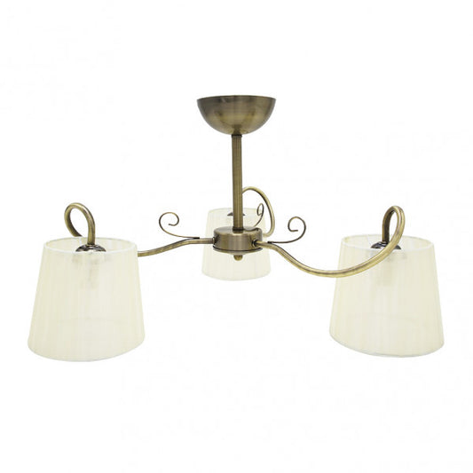 Lámpara clásica Cuzco de Abrila con acabado en cuero beige, diseño vintage en metal y textil, 3 bombillas E14, medidas 37x60x60 cm, iluminación interior doméstica para hogar acogedor.