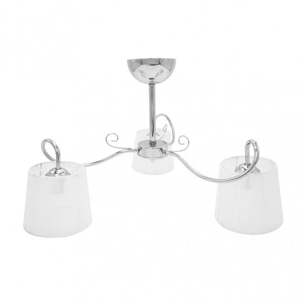 Lámpara de techo Cuzco clásica en cromo por Abrila, diseño vintage 3xE14 con medidas 37x60x60 cm, ideal para decoración interior del hogar en metal y textil.