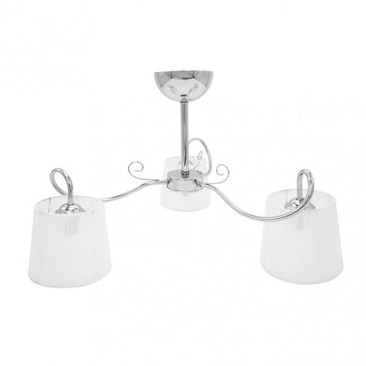 Lámpara de techo Cuzco clásica en cromo por Abrila, diseño vintage 3xE14 con medidas 37x60x60 cm, ideal para decoración interior del hogar en metal y textil.