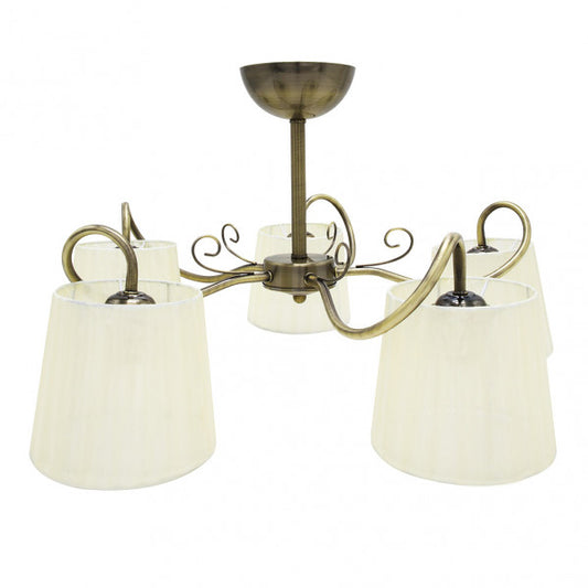 Lámpara Cuzco clásica vintage de Abrila en cuero beige, modelo 5xe14 con base metálica y textil, dimensiones 37x65x65 cm para iluminación interior doméstica y decoración hogareña.