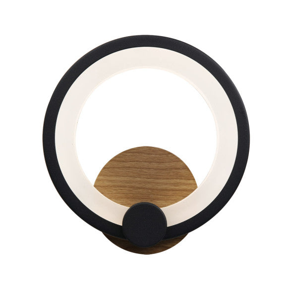 Aplique LED Sydney 10W 4000K negro madera oscura Abrila, lámpara pared moderna interior con LED integrado y luz blanco natural
