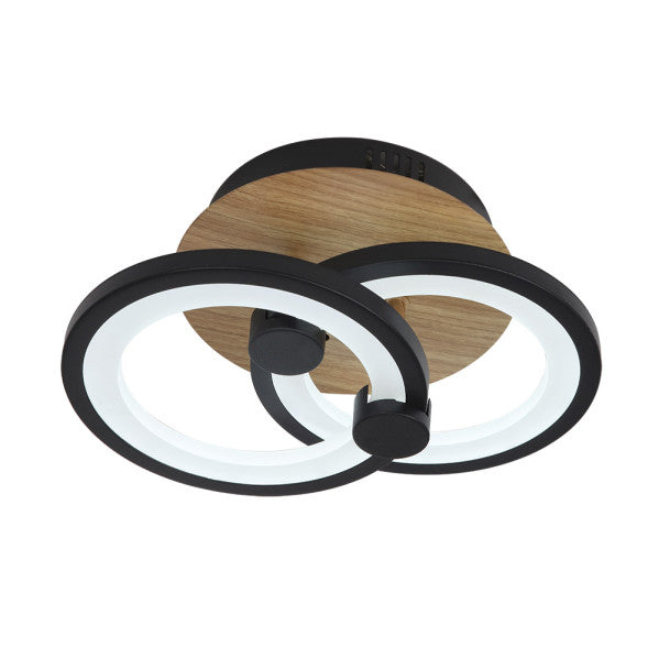 Plafon LED Sydney negro con madera oscura de Abrila, lámpara moderna de iluminación interior regulable con mando a distancia, metal y policarbonato para uso doméstico